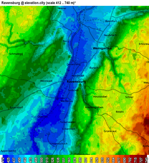 Zoom OUT 2x Ravensburg, Germany elevation map