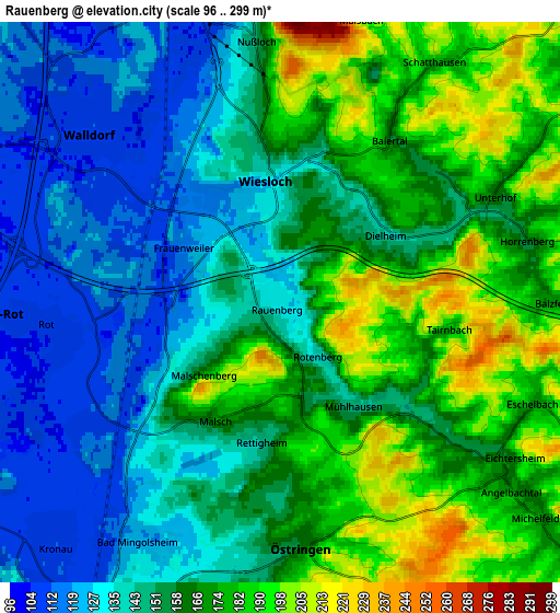 Zoom OUT 2x Rauenberg, Germany elevation map