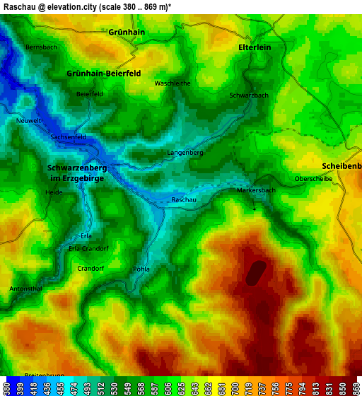 Zoom OUT 2x Raschau, Germany elevation map