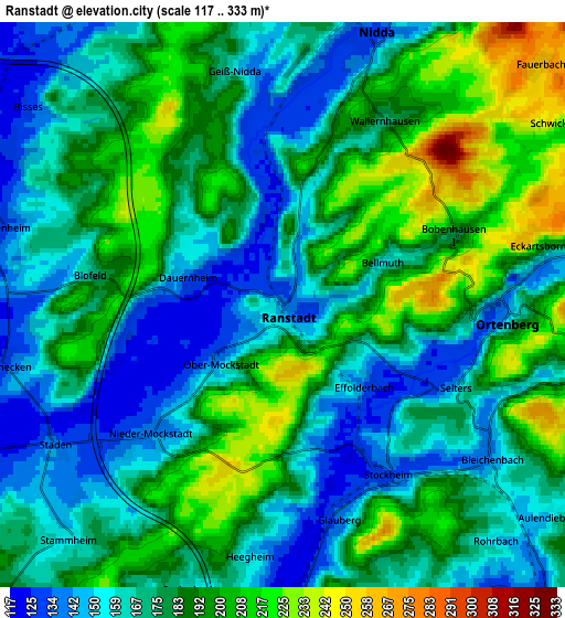 Zoom OUT 2x Ranstadt, Germany elevation map