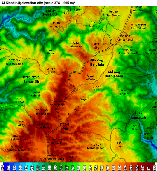 Zoom OUT 2x Al Khaḑir, Palestinian Territory elevation map