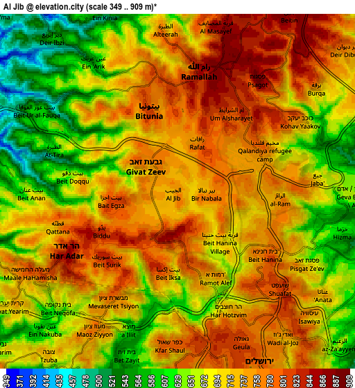Zoom OUT 2x Al Jīb, Palestinian Territory elevation map