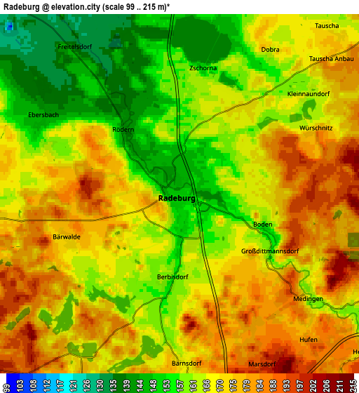 Zoom OUT 2x Radeburg, Germany elevation map