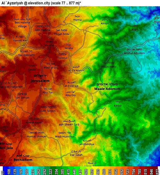 Zoom OUT 2x Al ‘Ayzarīyah, Palestinian Territory elevation map