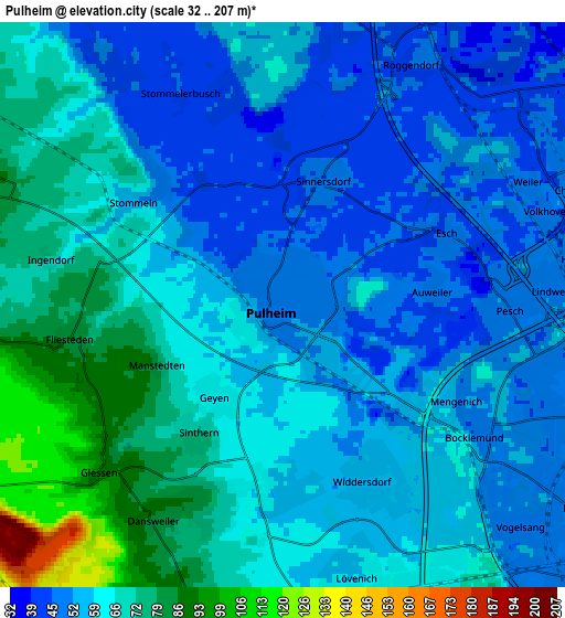 Zoom OUT 2x Pulheim, Germany elevation map