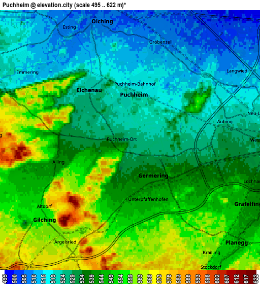 Zoom OUT 2x Puchheim, Germany elevation map