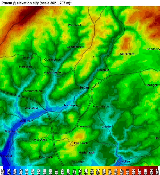 Zoom OUT 2x Prüm, Germany elevation map