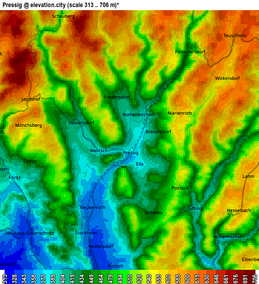 Zoom OUT 2x Pressig, Germany elevation map