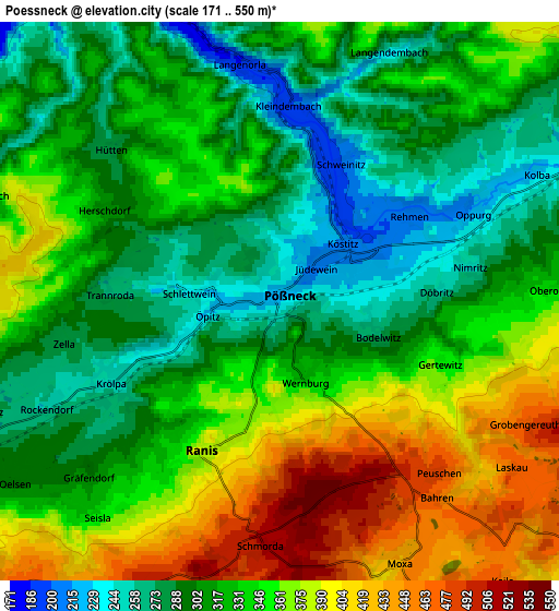 Zoom OUT 2x Pößneck, Germany elevation map