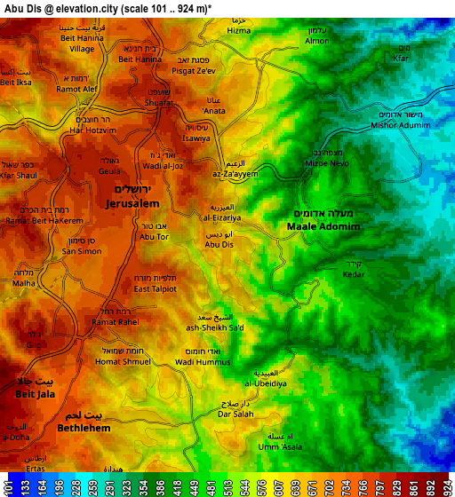Zoom OUT 2x Abū Dīs, Palestinian Territory elevation map
