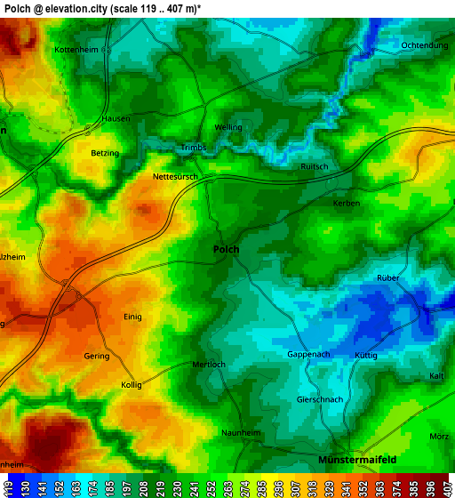 Zoom OUT 2x Polch, Germany elevation map