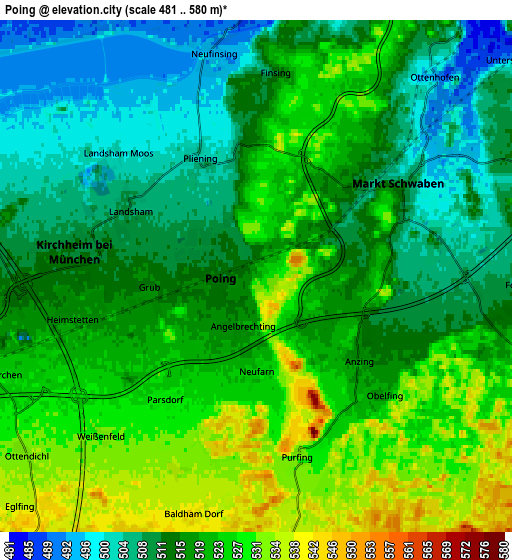 Zoom OUT 2x Poing, Germany elevation map