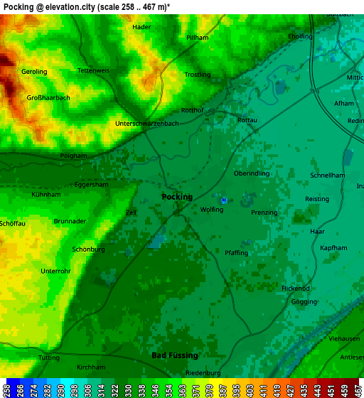 Zoom OUT 2x Pocking, Germany elevation map