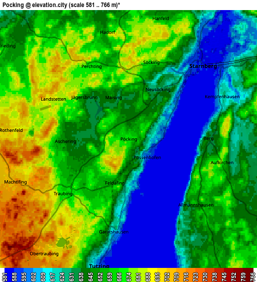 Zoom OUT 2x Pöcking, Germany elevation map