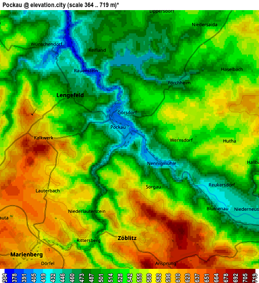 Zoom OUT 2x Pockau, Germany elevation map