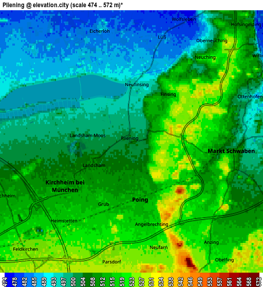 Zoom OUT 2x Pliening, Germany elevation map