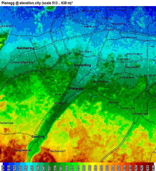 Zoom OUT 2x Planegg, Germany elevation map