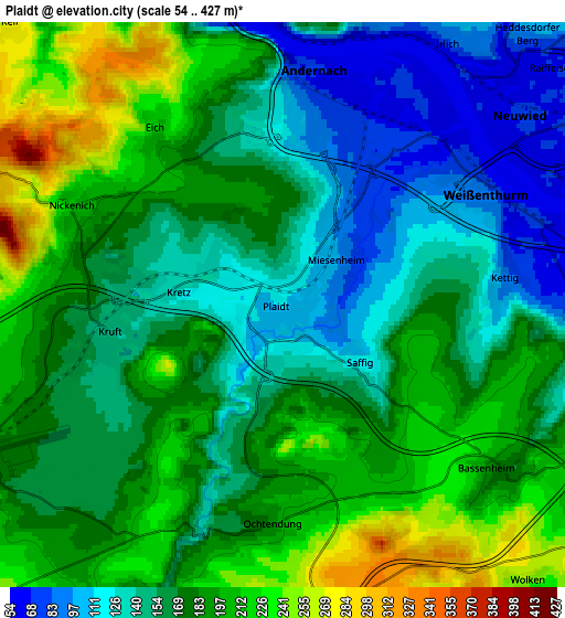 Zoom OUT 2x Plaidt, Germany elevation map