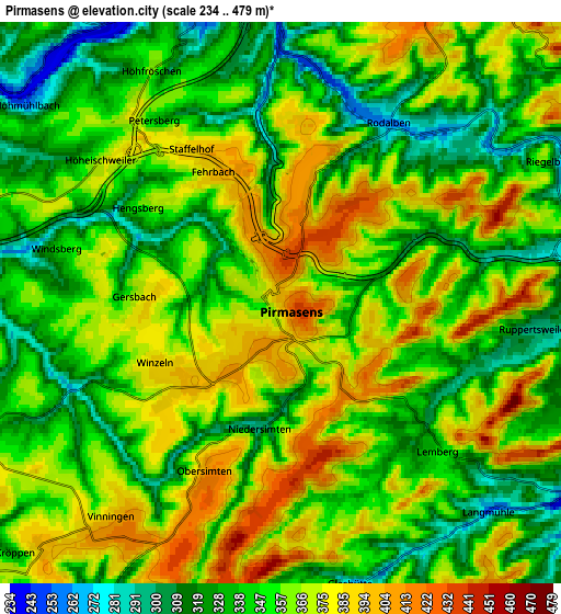 Zoom OUT 2x Pirmasens, Germany elevation map