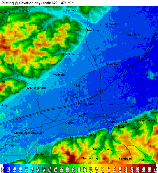 Zoom OUT 2x Pilsting, Germany elevation map