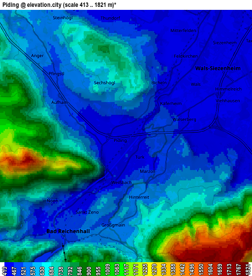 Zoom OUT 2x Piding, Germany elevation map