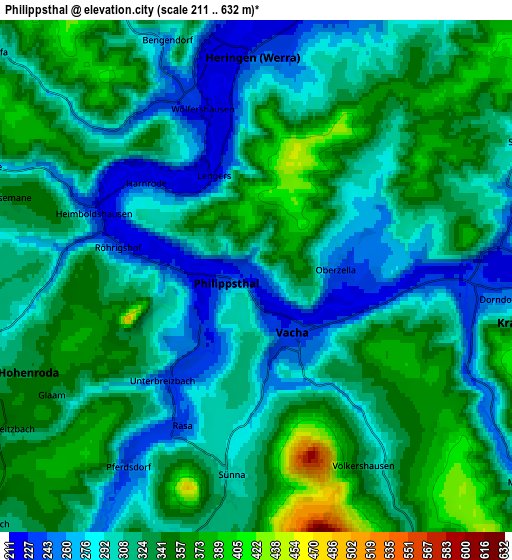 Zoom OUT 2x Philippsthal, Germany elevation map