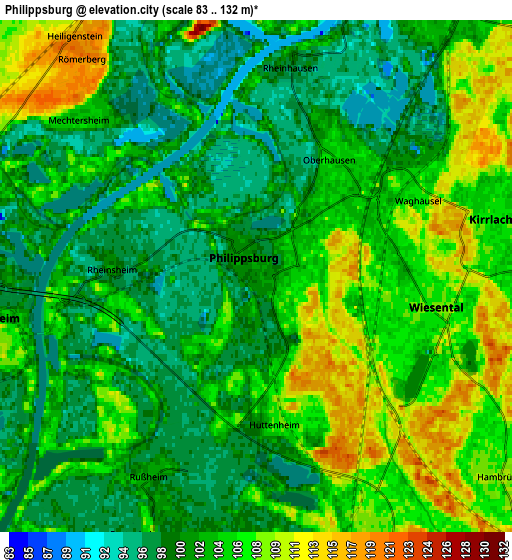 Zoom OUT 2x Philippsburg, Germany elevation map