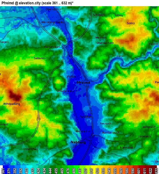 Zoom OUT 2x Pfreimd, Germany elevation map