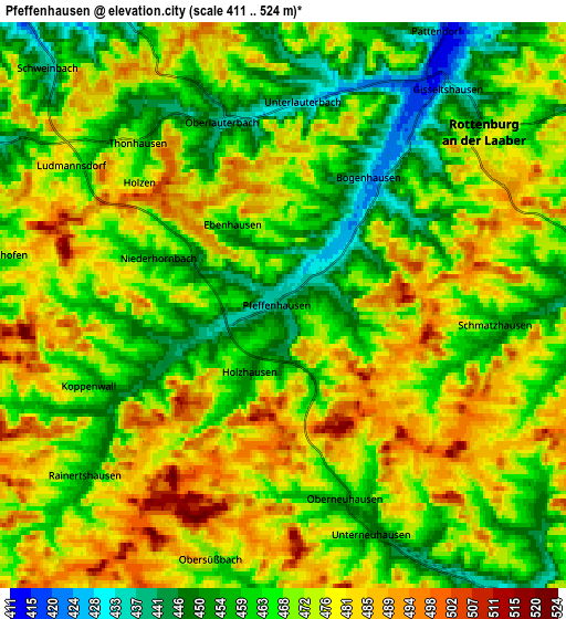 Zoom OUT 2x Pfeffenhausen, Germany elevation map