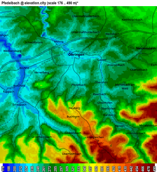 Zoom OUT 2x Pfedelbach, Germany elevation map