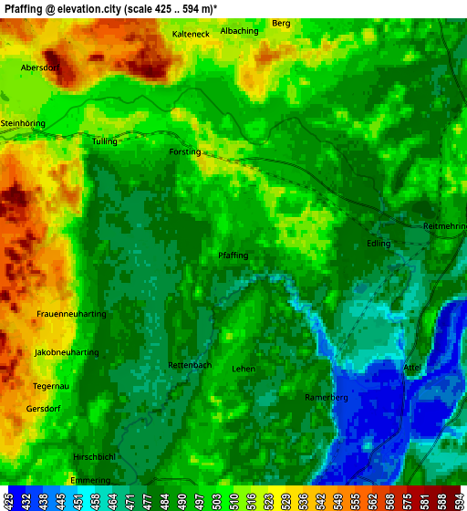 Zoom OUT 2x Pfaffing, Germany elevation map