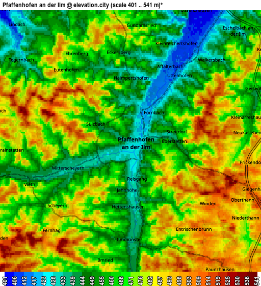 Zoom OUT 2x Pfaffenhofen an der Ilm, Germany elevation map