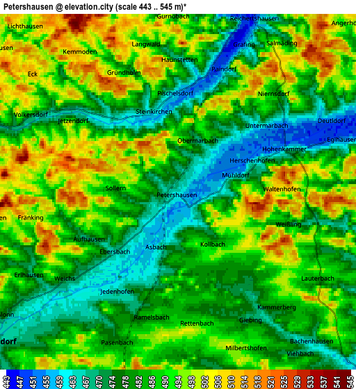 Zoom OUT 2x Petershausen, Germany elevation map