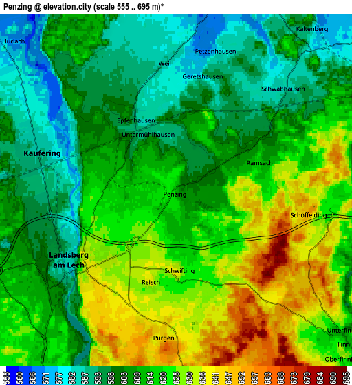 Zoom OUT 2x Penzing, Germany elevation map