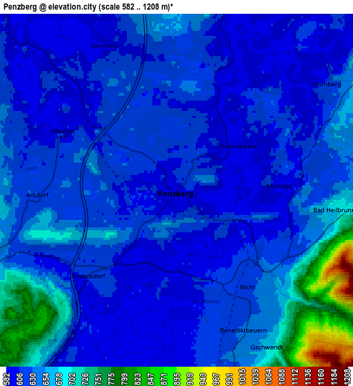 Zoom OUT 2x Penzberg, Germany elevation map