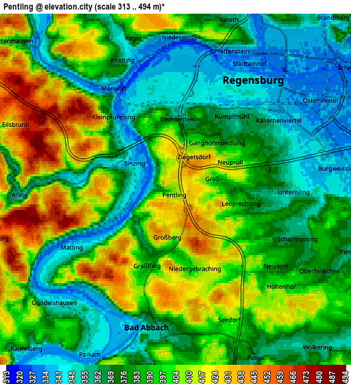 Zoom OUT 2x Pentling, Germany elevation map