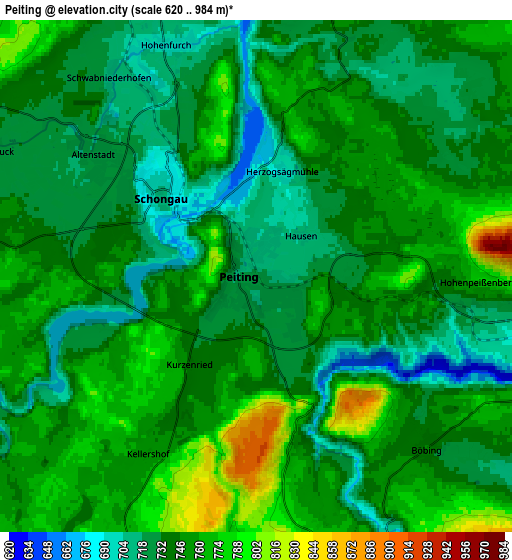 Zoom OUT 2x Peiting, Germany elevation map