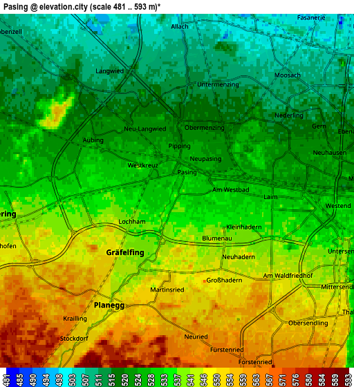 Zoom OUT 2x Pasing, Germany elevation map