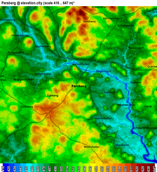 Zoom OUT 2x Parsberg, Germany elevation map