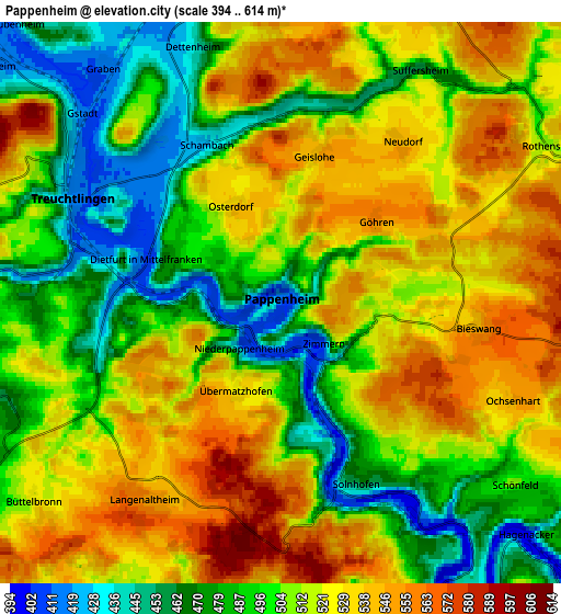 Zoom OUT 2x Pappenheim, Germany elevation map