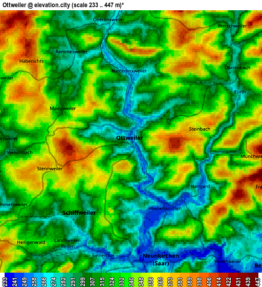 Zoom OUT 2x Ottweiler, Germany elevation map