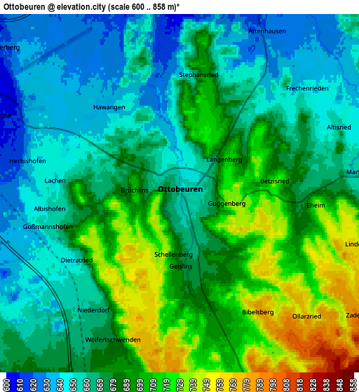 Zoom OUT 2x Ottobeuren, Germany elevation map