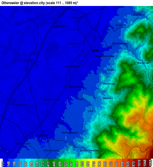 Zoom OUT 2x Ottersweier, Germany elevation map