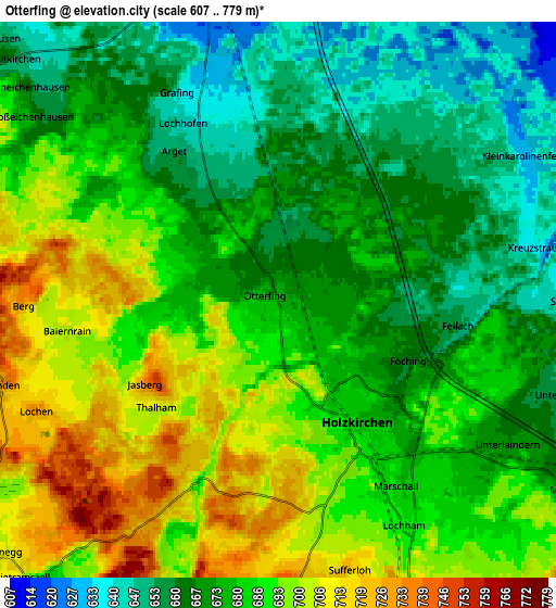 Zoom OUT 2x Otterfing, Germany elevation map