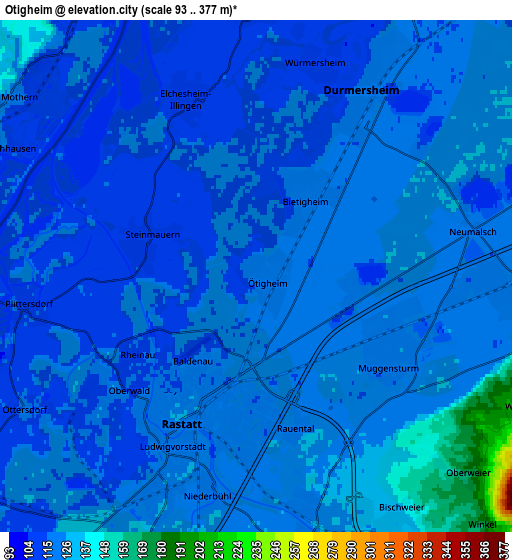 Zoom OUT 2x Ötigheim, Germany elevation map