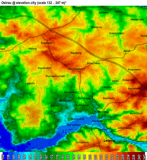 Zoom OUT 2x Ostrau, Germany elevation map