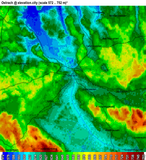 Zoom OUT 2x Ostrach, Germany elevation map