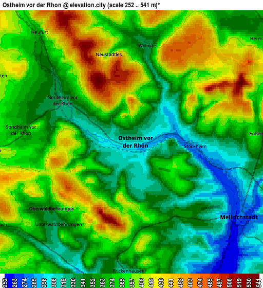 Zoom OUT 2x Ostheim vor der Rhön, Germany elevation map