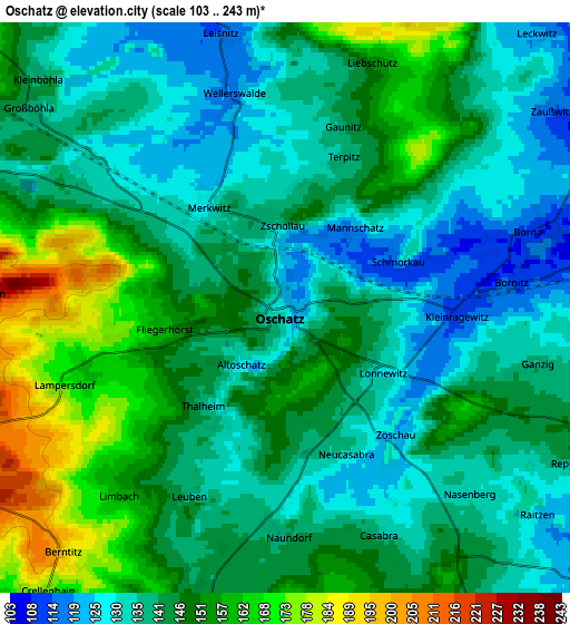 Zoom OUT 2x Oschatz, Germany elevation map