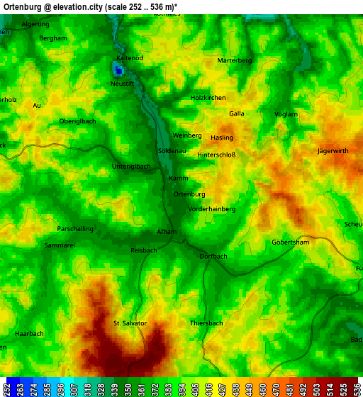 Zoom OUT 2x Ortenburg, Germany elevation map